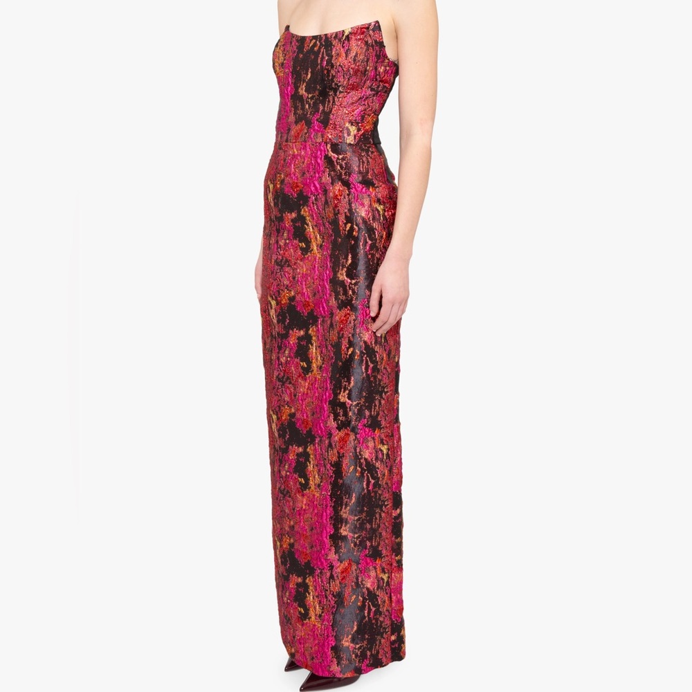 Brand New. Black Halo Brand. Strapless Pink Lumina Jacquard Strapless Gown.